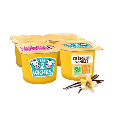Les 2 Vaches Crème dessert vanille Bio, 4x95g