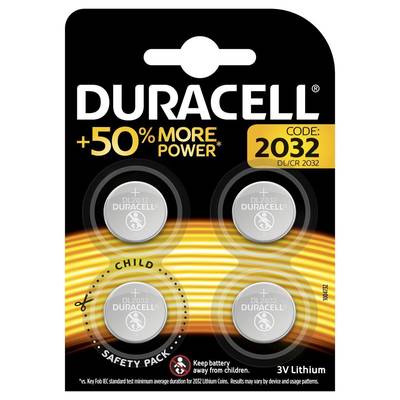 Duracell 4 Piles Bouton CR2032 Lithium Miniature 3V, 4  piles
