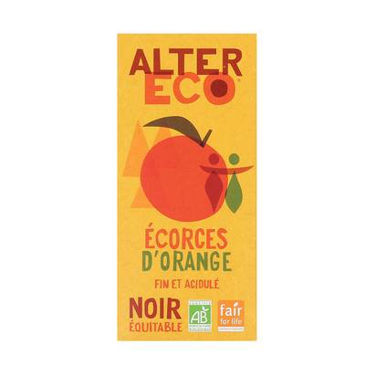 Alter Eco - Commerce Equitable Chocolat noir écorces d'orange 60% Cacao Bio du Pérou, 100g