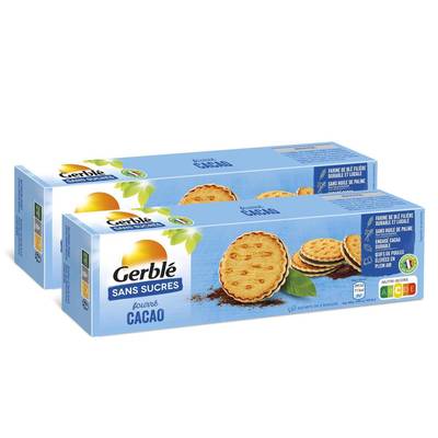 Gerblé Sans Sucres 12 Fourrés cacao sans sucres, Lot de 2x185g