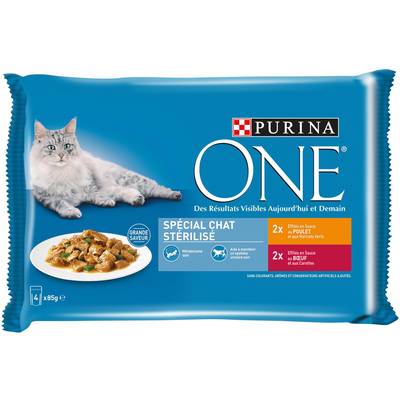 Purina - One Sachets en sauce Effilés Poulet Boeuf pour chat stérilisé, 4x85g