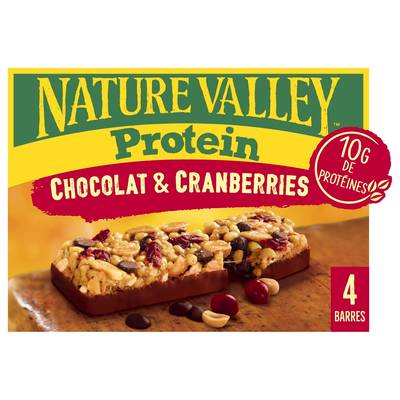 Nature Valley Barre de céréale protein chocolat et cranberries, 4x40g