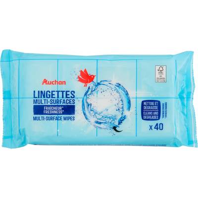 Auchan Lingettes multi-surfaces fraîcheur, 40 lingettes
