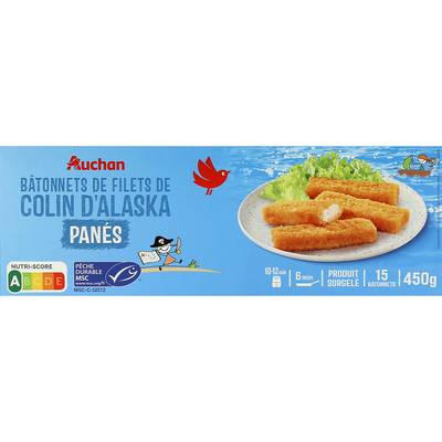 Auchan Bâtonnets panés de filets de colin d'Alaska MSC, 450g