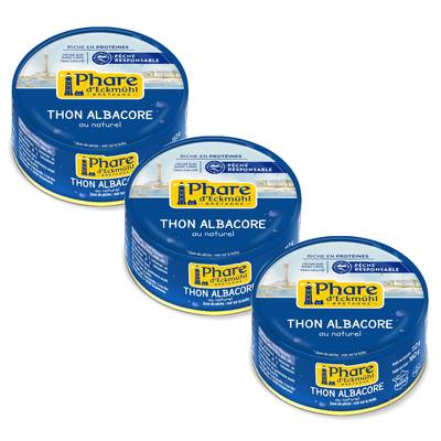 Phare d'Eckmuhl Thon naturel Albacore Pêche Responsable, Lot de 3x160G