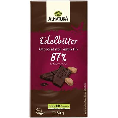 Alnatura Chocolat Noir Extra-Fin 87%de Cacao Bio, 80g