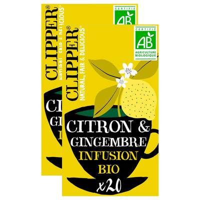 Clipper Infusion Citron Gingembre Bio, Lot de 2x50g