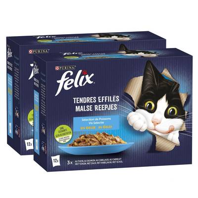 Purina - Félix Sachets en Gelée Tendres Effilés Sélection Poisson pour chat, Lot de 2x12x85g
