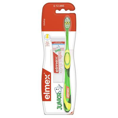 Elmex Brosse à dents Souple Enfant 6-12 Ans Anti-Caries, 1 broose à dent  et un dentifrice