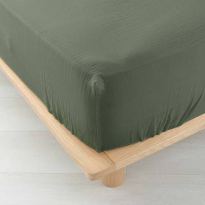 Douceur D Interieur Drap housse gaz kaki 2 personnes, 160 x 200 cm