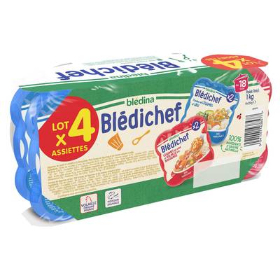 Blédina - Blédi'chef Fondue de Légumes Lieu / Légumes Soleil Volaille Basquaise Assiette Bébé Dès 18 mois, 4x250g