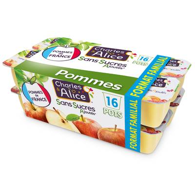 Charles et Alice Pomme nature sans sucre ajouté, 16x100g