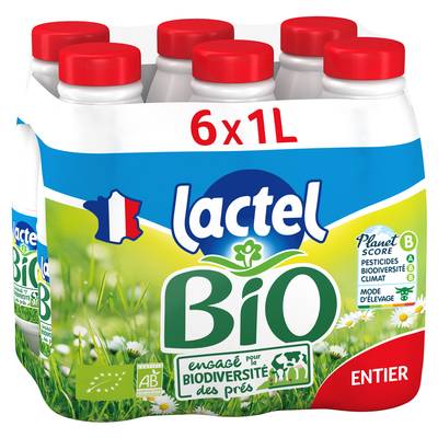Lactel Lait bio entier, 6x1l