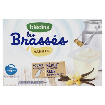 Blédina - Les Brassés Dessert Lacté Vanille Coupelle Bébé Dès 6 mois, 6x95g