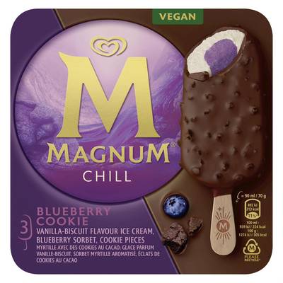 Magnum Bâtonnet Vegan Myrtille Cookie, 3 bâtonnets - 270g