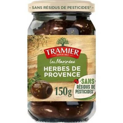 Tramier Olives Noires Dénoyautées Herbes de Provence Sans résidus de Pesticides, 150g
