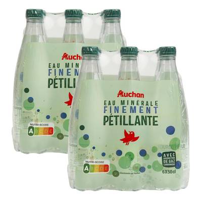 Auchan Eau minérale naturelle gazeuse, Lot de 2 packs de 6x50cl