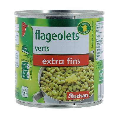 Auchan Flageolets verts extra fins, 265g