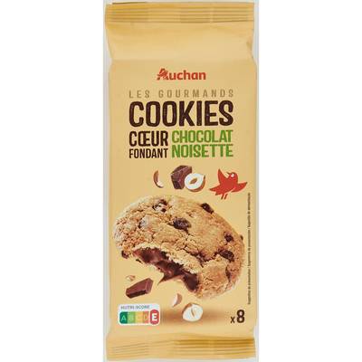 Auchan Cookies coeur fondant chocolat noisette x8, 200g