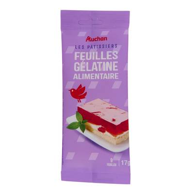 Auchan Gélatine alimentaire en feuilles, 9 pièces