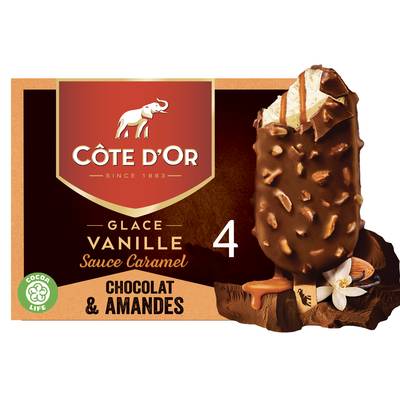 Côte d'Or Bâtonnets glacés vanille sauce caramel, 4 bâtonnets - 276g