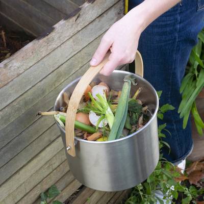 3760132816579 - Pebbly - Seau à compost d'intérieur 7 L - inox/bambou