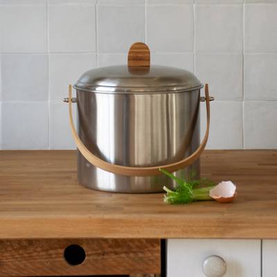 3760132816579 - Pebbly - Seau à compost d'intérieur 7 L - inox/bambou