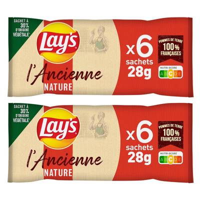 Lays Chips à l'ancienne nature, 2 paquets de 6 sachets