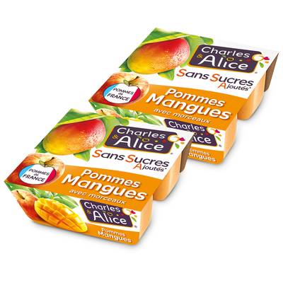 Charles et Alice Pomme mangue sans sucre ajouté, 2 packs de 4x100g