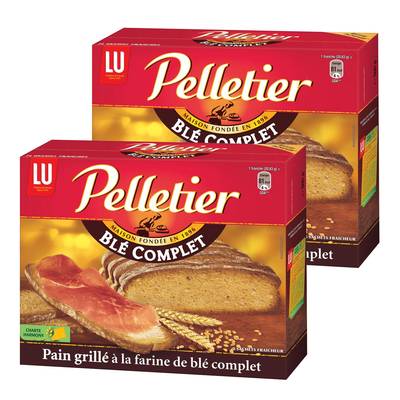 Pelletier Pain grillé au blé complet, Lot de 2x500g