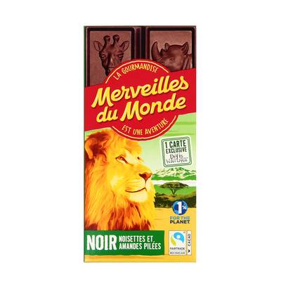 Merveilles du monde Chocolat noir 64% noisettes et amandes pilées, 100g