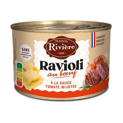 Maison Rivière Ravioli au Boeuf à la sauce tomate mijotée, 400g