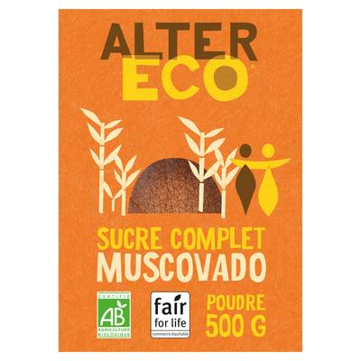 Alter Eco - Commerce Equitable Sucre complet muscovado Bio des Philippines, 500g