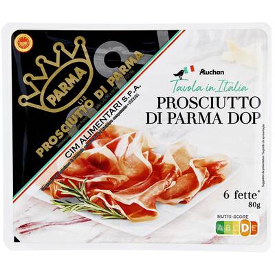 Auchan Tavola In Italia Jambon sec de Parme AOP, 6 tranches - 80g