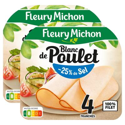 Fleury Michon Blanc de Poulet,  Taux de Sel Réduit -25%*, Lot de 2 x 160g