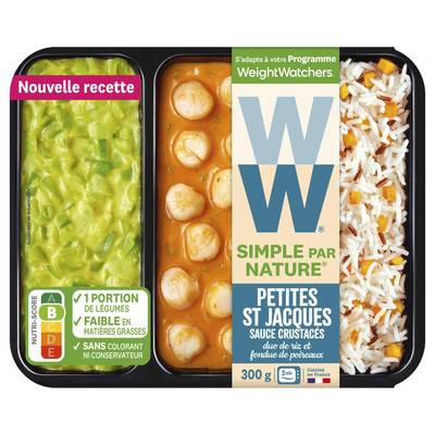 WW Petites St Jacques Sauce Crustacés Duo de Riz et Fondue de Poireaux, 300g