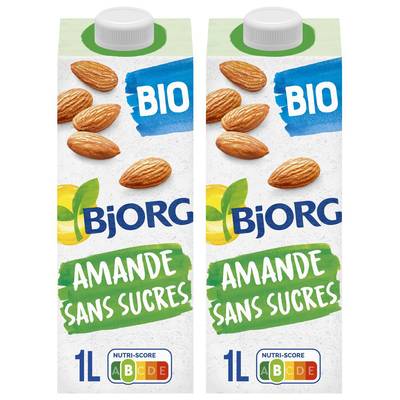Bjorg Lait d'Amande Sans Sucres Ajoutés Boisson Végétale Bio, Lot de 2x1L