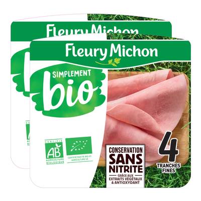 Fleury Michon Jambon Supérieur Bio, Conservation sans Nitrites, Lot de 2x120g