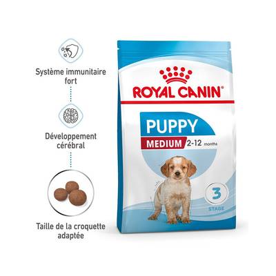 Royal Canin Croquettes Système Immunitaire Fort Développement Cérébral pour Chiot Moyen, 4kg