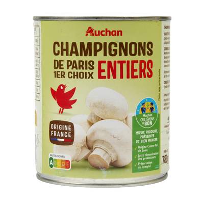 Auchan Champignons de Paris entiers 1er choix, 460g