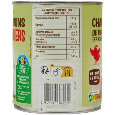 3596710390281 - Auchan - Champignons de Paris entiers 1er choix