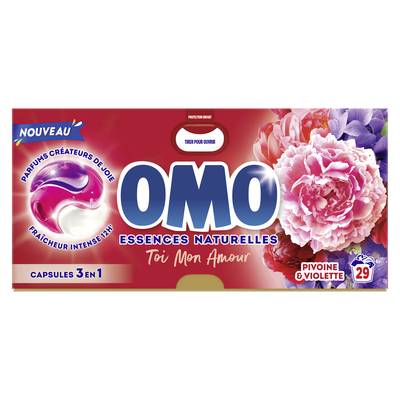 Omo Capsule Lessive 3en1 mon Amour au Pivoine & Violette, 29 capsules
