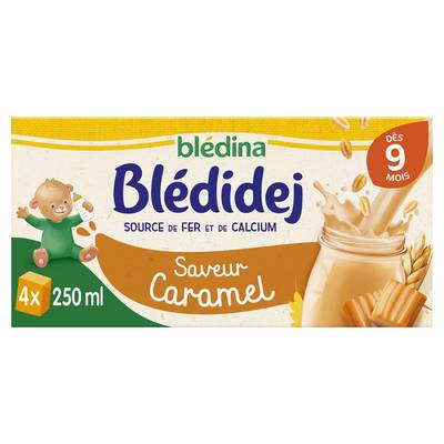 Blédina - Blédi'dej Céréales lactées Saveur Caramel Brique Bébé Dès 9 mois, 4x25cl