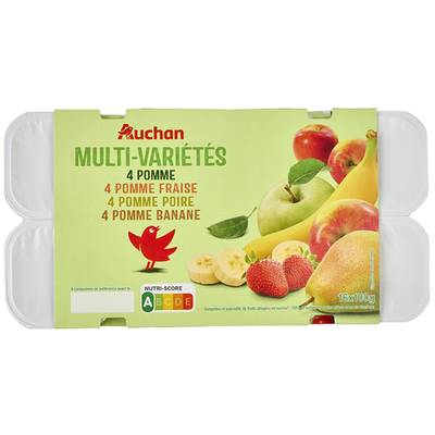 Auchan Coupelles multi-variétés pomme fraise poire banane, 16x100g