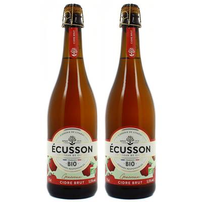 Ecusson Cidre Brut Généreux 5.5° BIO, Lot de 2 bouteilles de 75cl