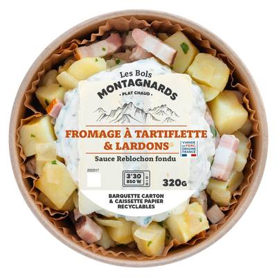 Les Bols Montagnards Fromage à Tartiflette et Lardons Sauce Reblochon Fondu, 325g