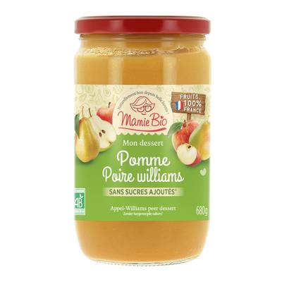 Mamie Bio Dessert pomme poire williams bio, sans sucres ajoutés, 680g