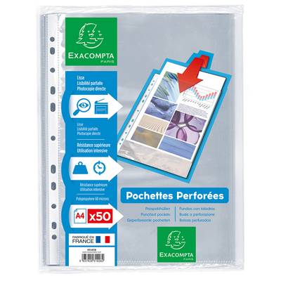 Exacompta Pochettes transparentes perforées A4 21x29,7 cm, 50  pochettes