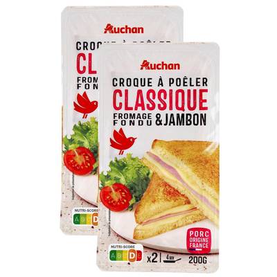 Auchan Croque à Poêler Classique Fromage et Jambon, Lot de 2x200g