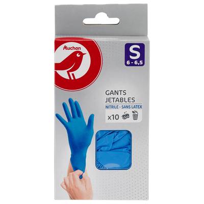 Auchan Gants jetables fins nitrile taille S, 10 gants